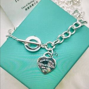 Tiffany & Co Sterling Silver Heart Tag Toggle Necklace on Aqua Box